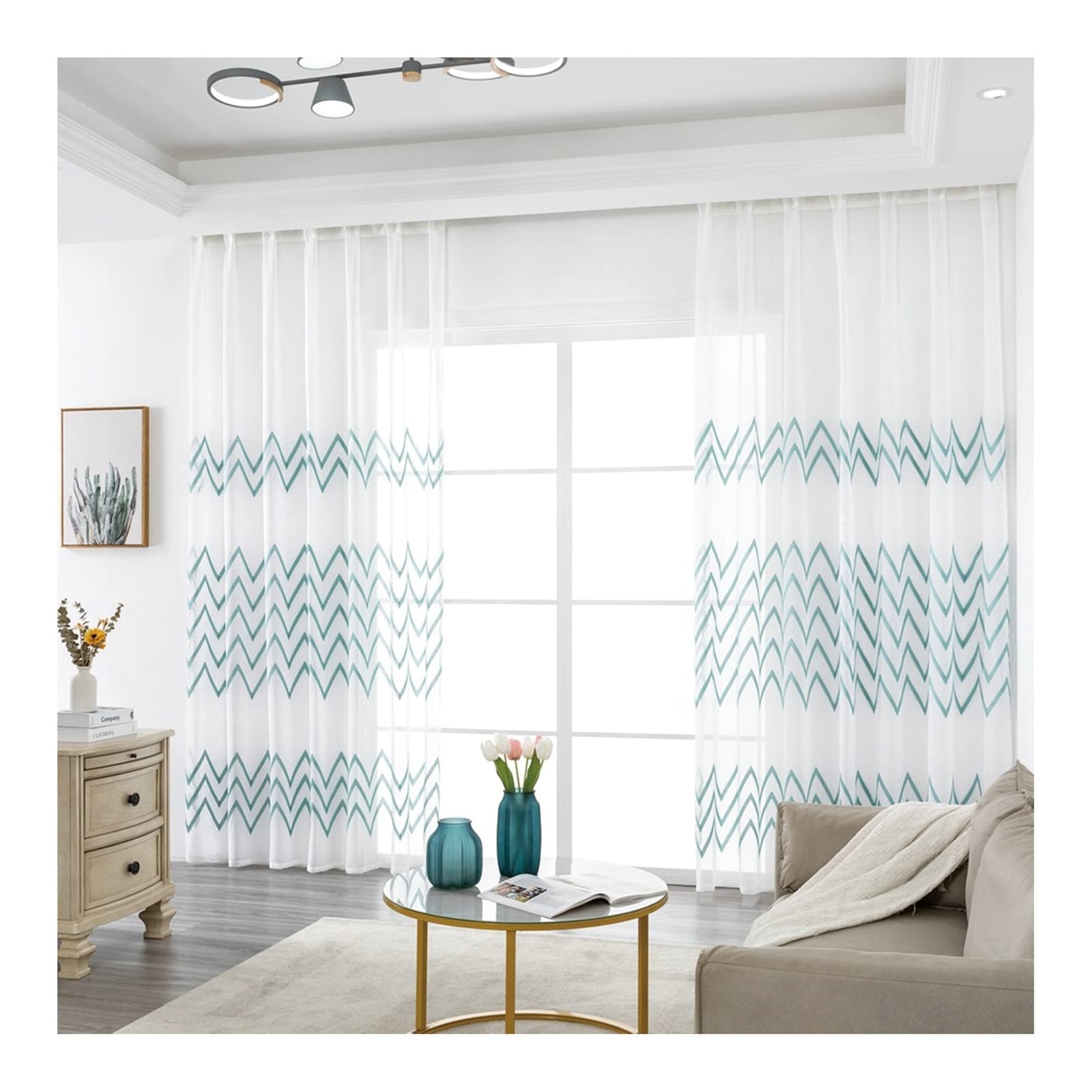 Cortinas cortas con ojales KnSam, juego de 2 paneles semitransparentes a rayas de 138 x 86 cm