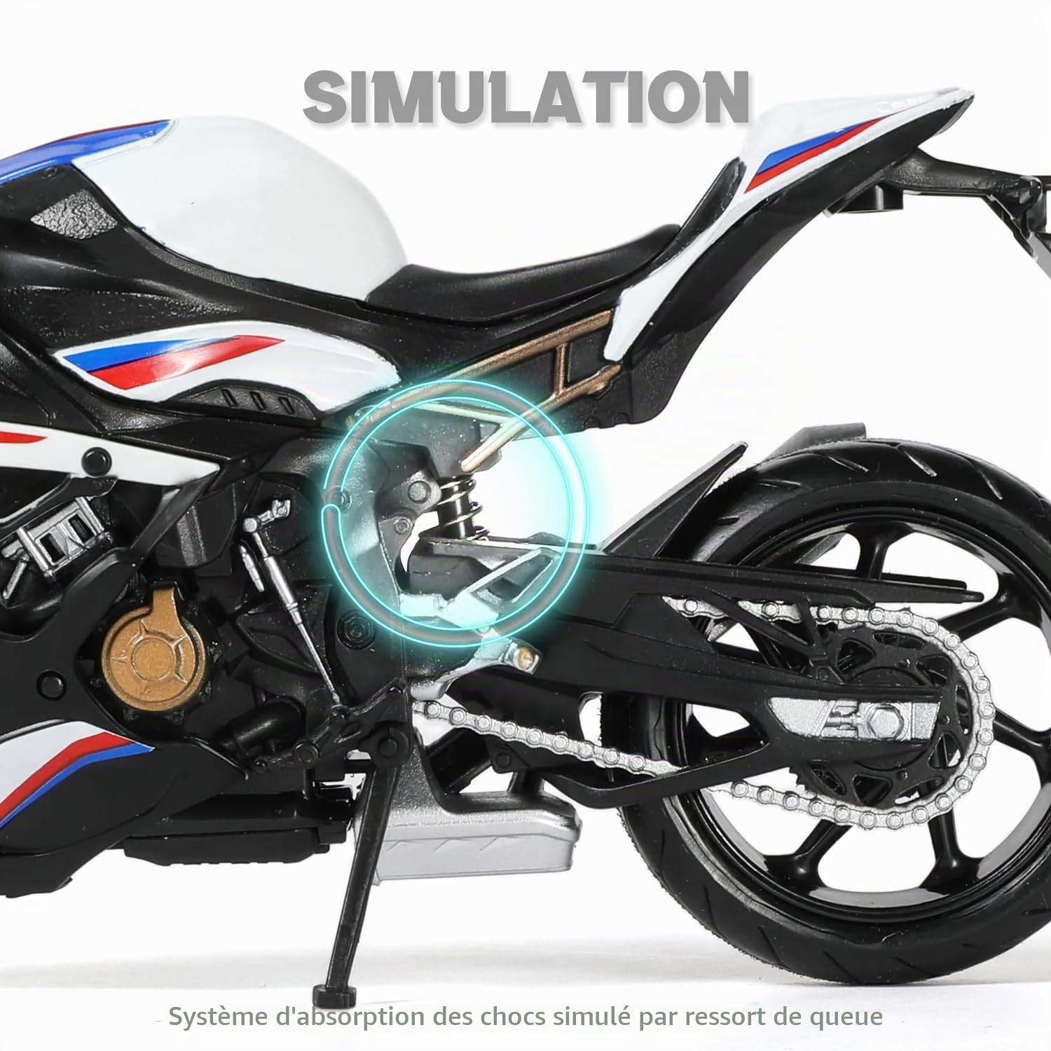 Modèle de Moto 1:12 - Jouet Compatible pour BMW S1000RR - en métal - avec modèle de Moto en Plastique -Mini Cadeau de Motor prêt à l'emploi pour Adultes (Blanc)