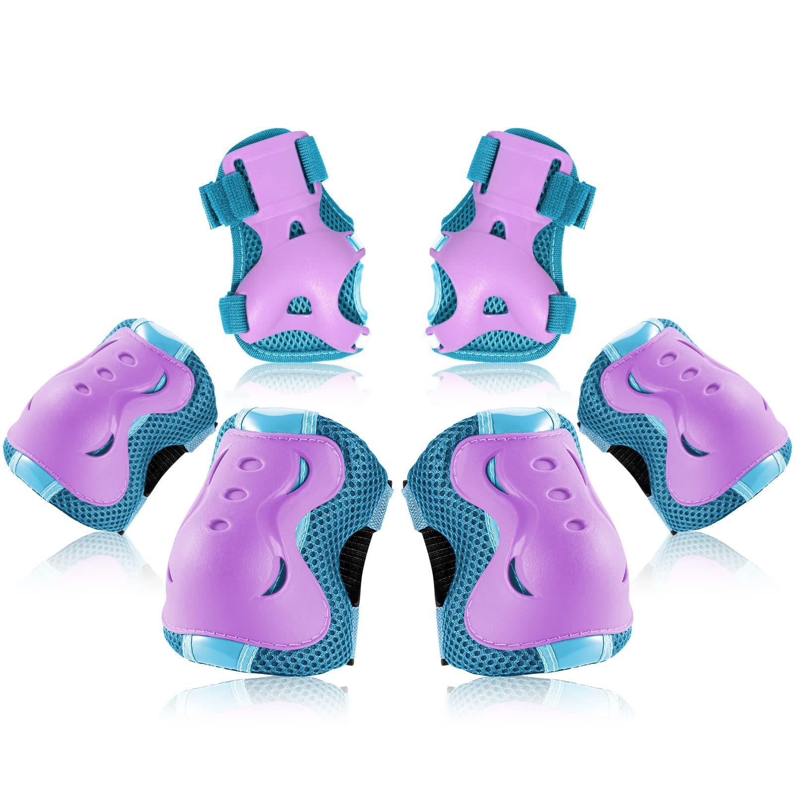 BOSONER Knee Pad for Kids 6 In 1 Knee and Elbow Pads for Children, Protective Gear Set with Wrist Guards, Kids Knee Pads for Skating (Blue/ Purple, Medium(9-15 years))