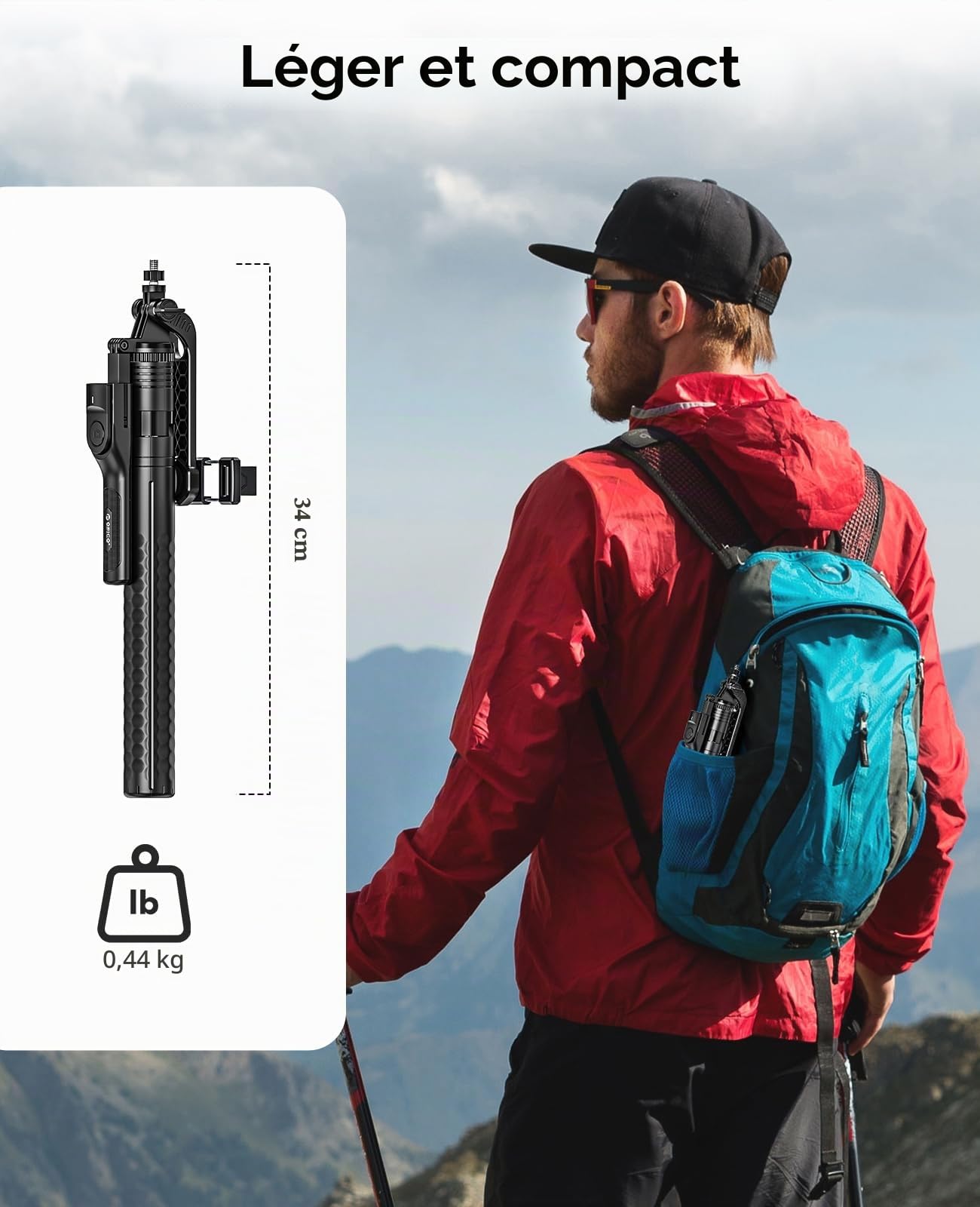 ORICO 190cm Trépied pour Smartphone, Perche a Selfie, Support Téléphone Rotatif avec Télécommande, pour Les Selfies de Groupe et Les Prises de Vue Plongeantes, Compatible avec iPhone et Android