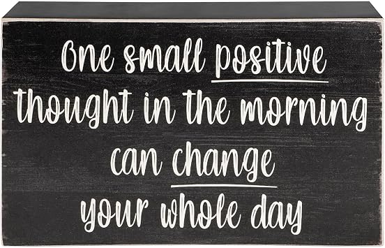 Esur Positive Thought Home Office Desk Wooden Box Sign Decor - Inspirational Shelf Wall Decoration Accessories for Women, Black