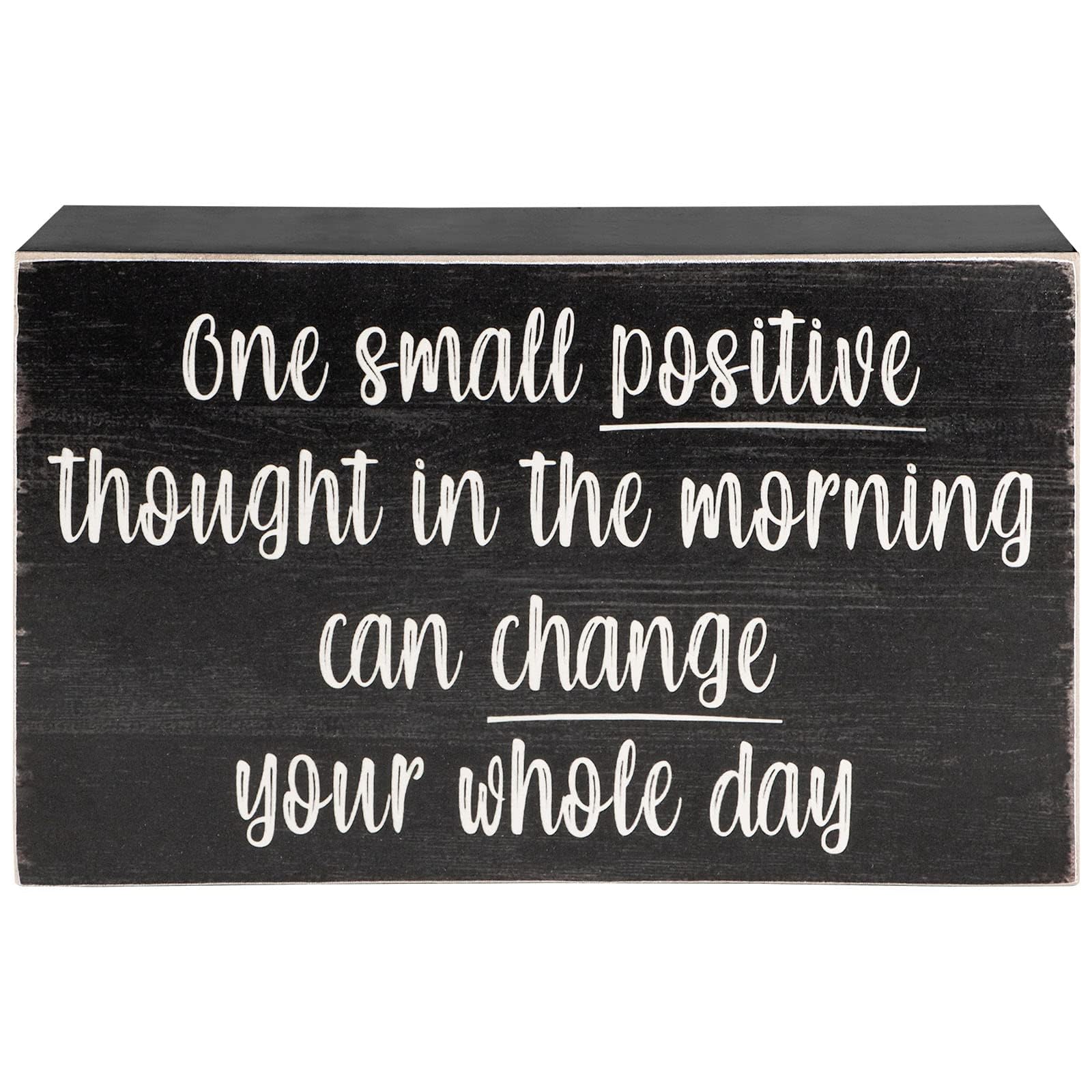 Esur Positive Thought Home Office Desk Wooden Box Sign Decor - Inspirational Shelf Wall Decoration Accessories for Women, Black