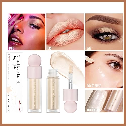 Miniatura 4 de Resaltador líquido, varita iluminadora facial y corporal, resistente al agua y de larga duración, iluminador suave en crema, sedoso brillo natural