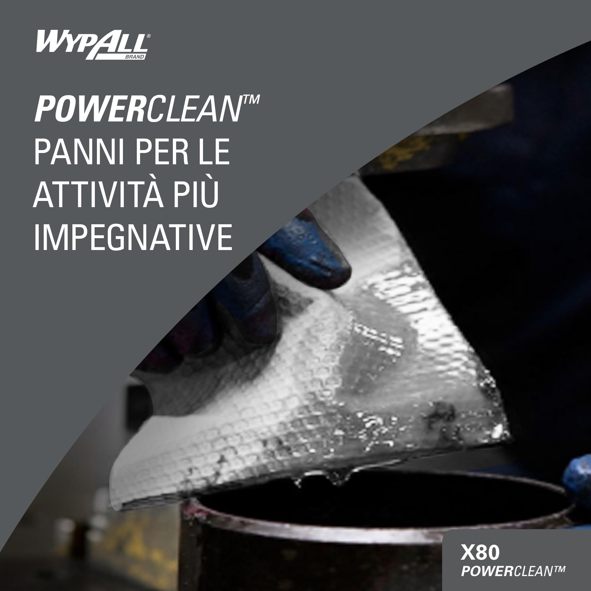 WypAll Panni WypAll X80 Power Clean - Panni per la pulizia riutilizzabili - 1 rotolo grande da 455 panni assorbenti bianchi, Numero articolo 8377