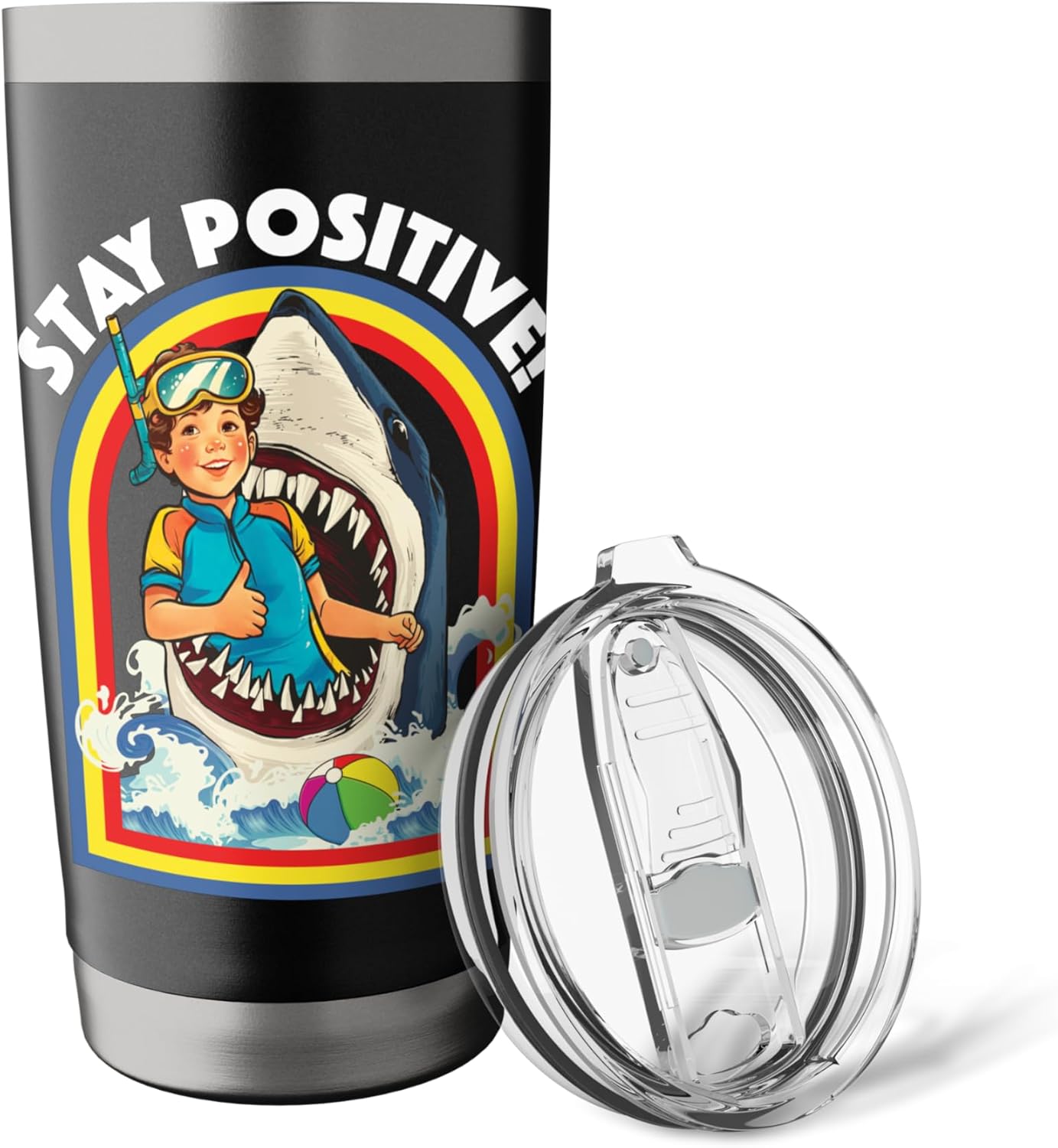 Stay Positive - Shark Lover Wildlife Ocean Sea Animal Lover Stainless Steel Insulated Tumbler - Image 5