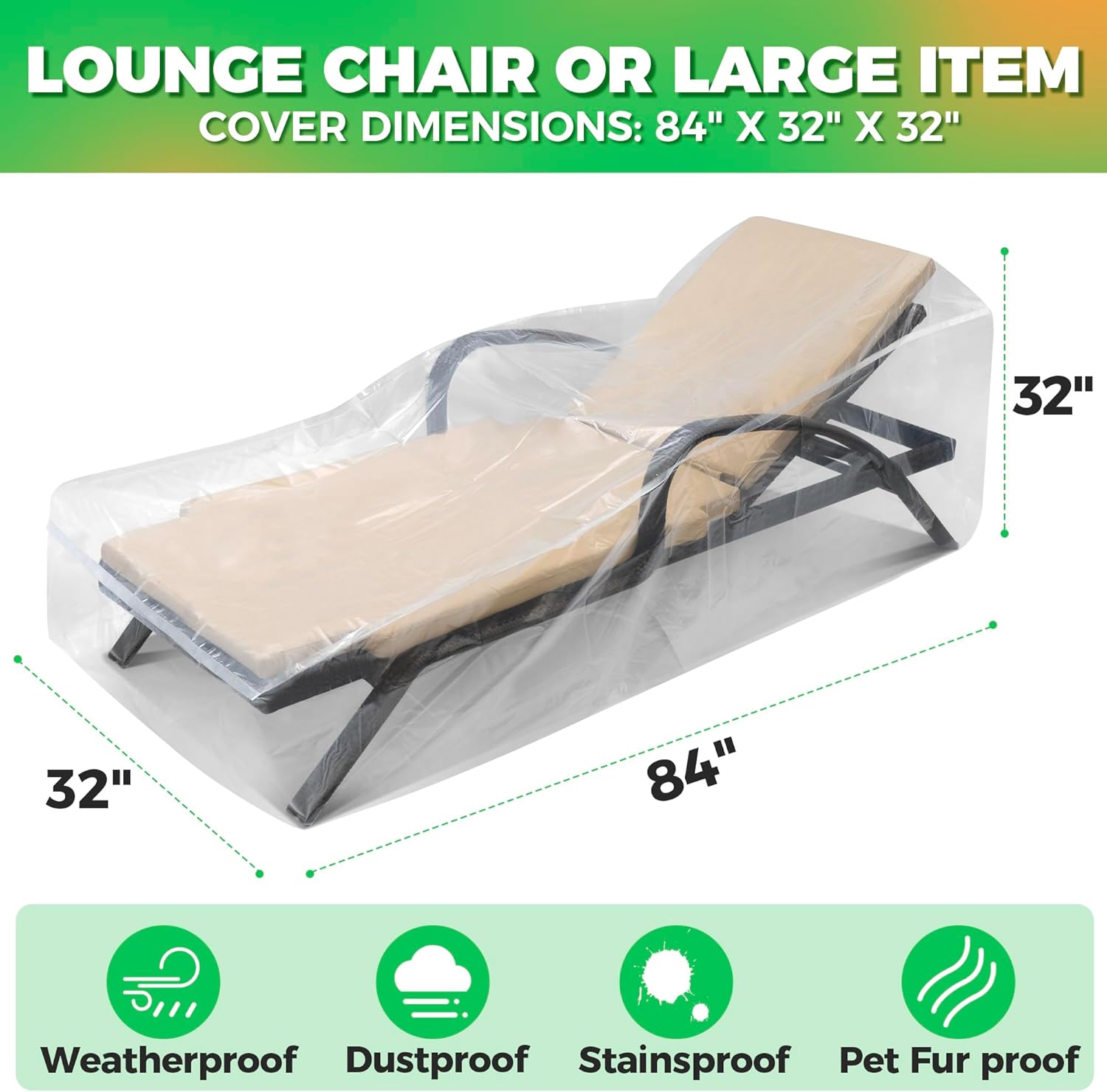 2-Pack Waterproof Outdoor Chaise Lounge Covers for Patio Furniture - Reusable & Heavy-Duty Clear Plastic Outdoor Furniture Covers Waterproof for Lounge Chairs, 84" x 32" x 32" - Image 4
