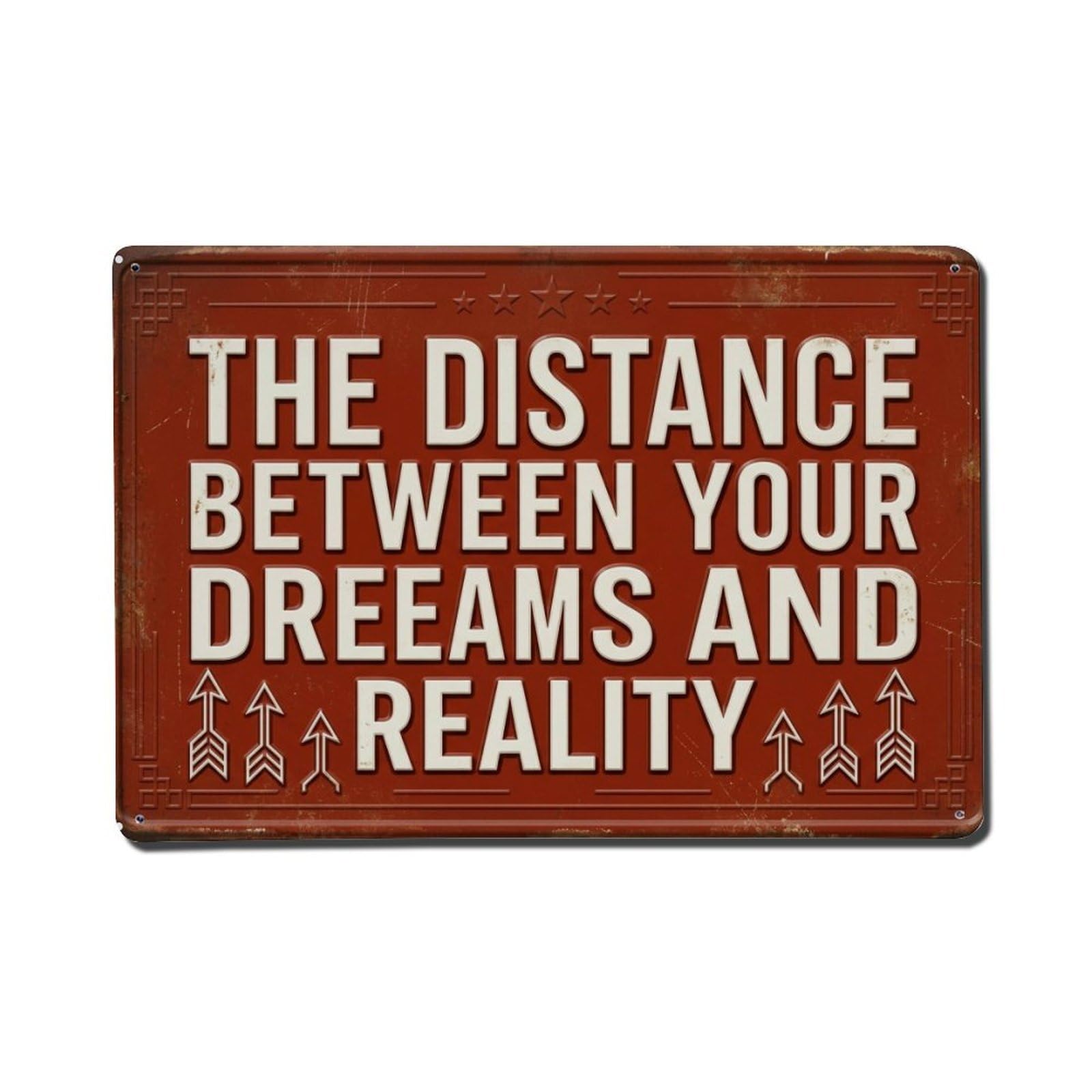 Distance Dreams Reality Motivation Retro Motivational Slogans Metal Tin Sign Plaque Wall Decor for Cafe, Club Bar, Office, Home Garden Metal Poster 8x12Inch