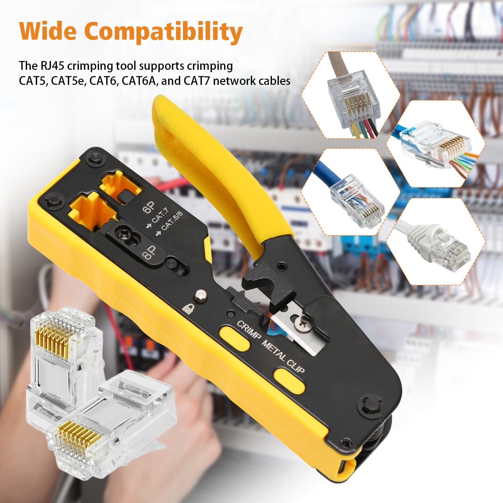 Set di attrezzi di rete, pinza crimpatrice RJ45 con tester di rete, stripper, strumento punch down, cacciavite e tasca con cerniera per cavi CAT5, CAT5e, CAT6, CAT6A e CAT7