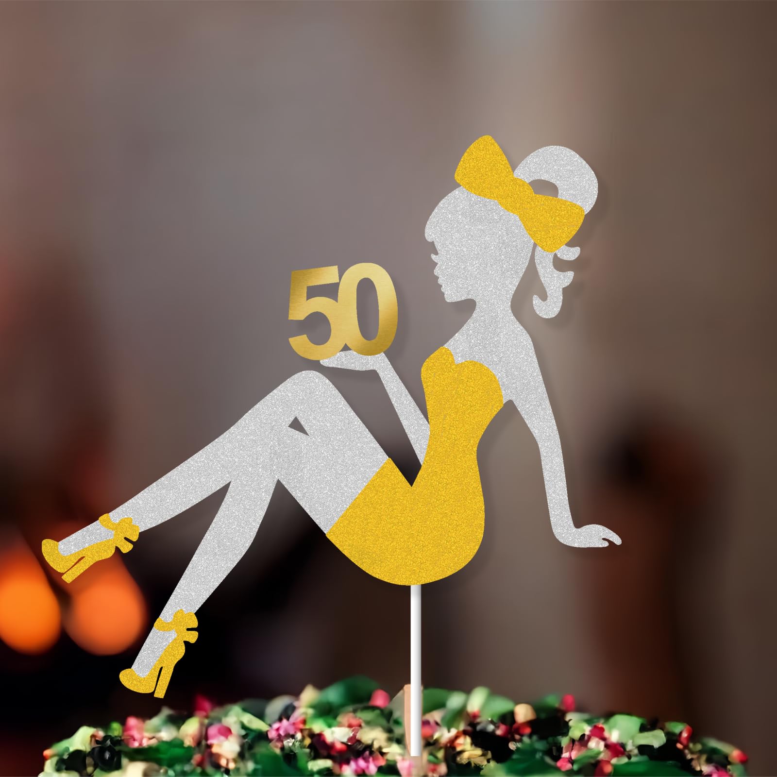 Gold Glitter 50th Happy Birthday Cake Topper For Cheers to 50 Years Cake Decorations, 50 & Fabulous, Hello 50th Bday Anniversary Party Supplies
