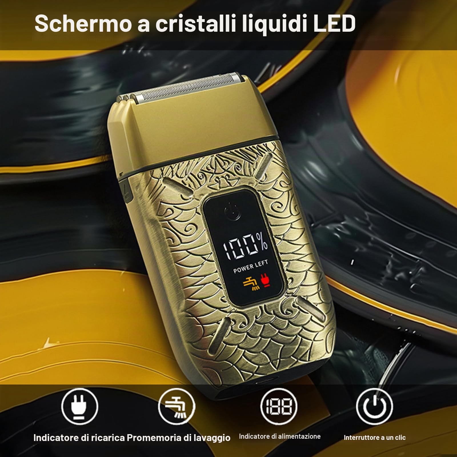 Jemora Regolabarba elettrico uomo con lamina barba a 3 testine Rasoio per testa calva Lavabile per tutto il corpo Uso asciutto e bagnato Ricaricabile con display digitale