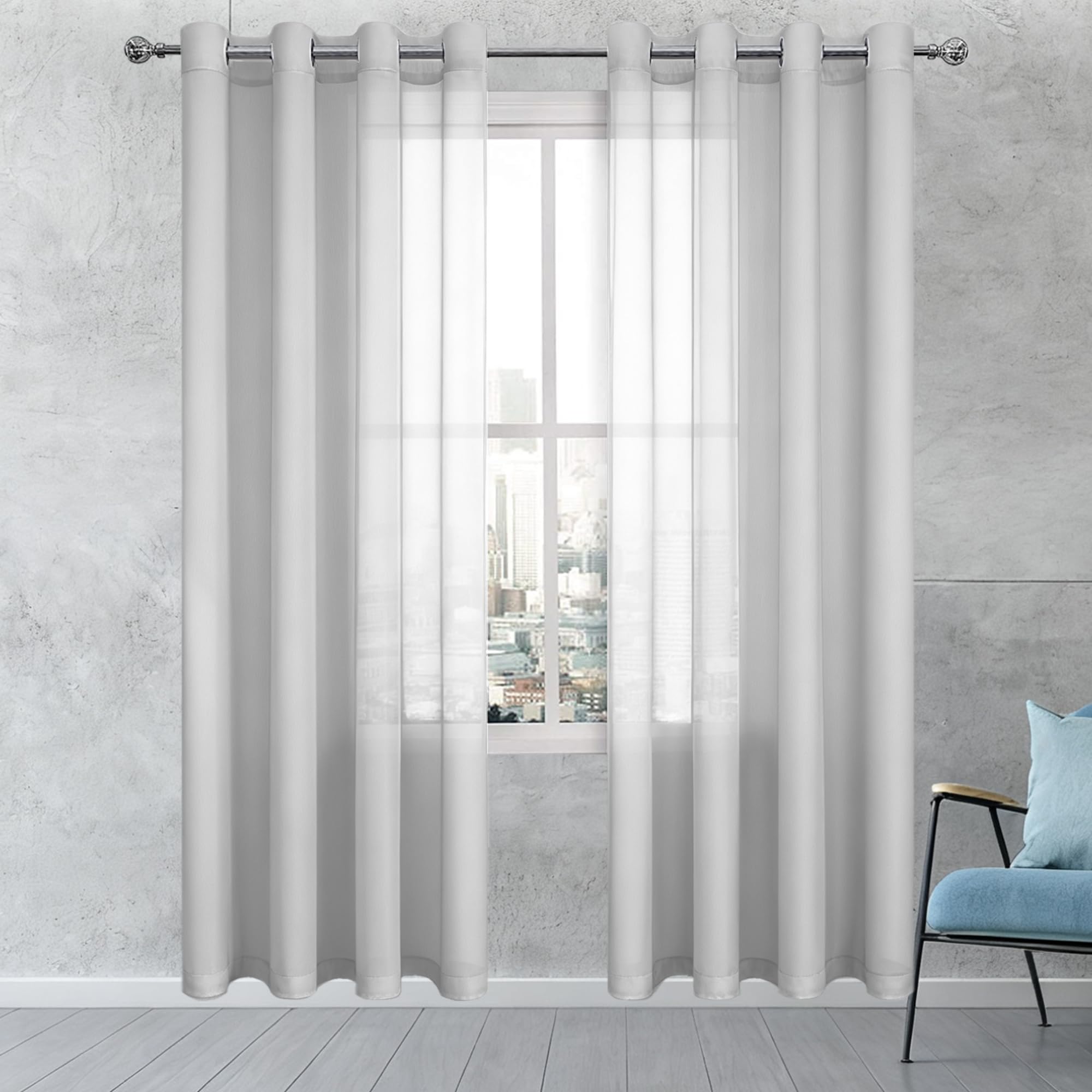 Rideaux voilage 280 x 320 cm gris clair en polyester souple pour salon
