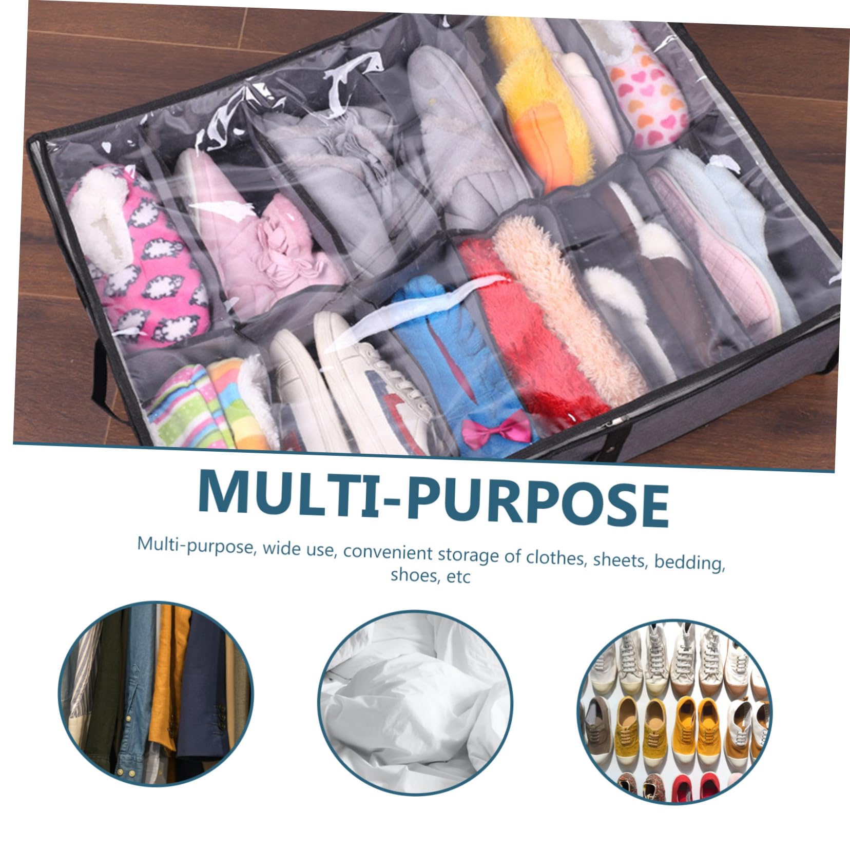 KOMBIUDA Transparent Shoe Storage Box Underbed Organizer with Zipper Closure Non Woven Space Saving Design for Slippers Sports Shoes Heels Brushed