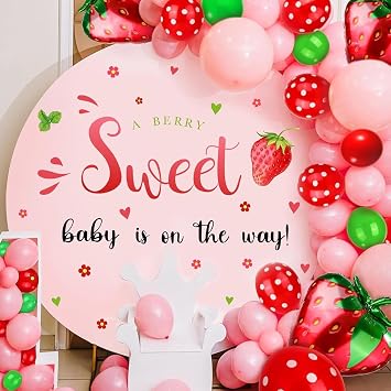Sweet Baby is on The Way Party Decal, Welcome Baby Shower Sign Strawberry Party Decorations Gender Reveal Girl or Boy Babys Wall Stickers Sign for Babys Backdrop Supply