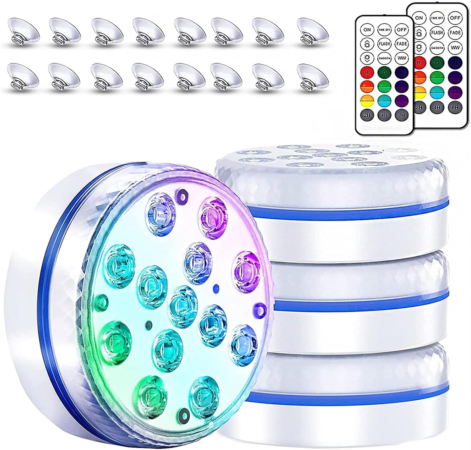 16 Colors Submersible Light 13Leds with Suction Cup Waterproof Remote Underwater Lights for Party Aquarium Swimming Pool Bathtub (Color : 1 control-10 lamp, Size : 7cm)