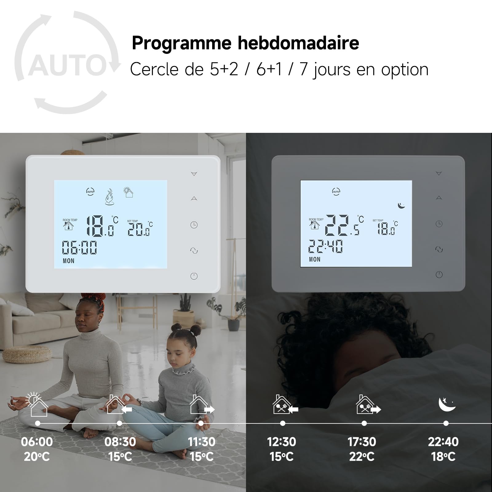 Beok Thermostat Chaudiere Gaz 2 Fils à Piles,Thermostat Mural, Thermostats Programmable Filaire,Thermostats d'ambiance,Alimentation par Piles 2 AA,Aucune Fonction WiFi,Pile Non Incluse