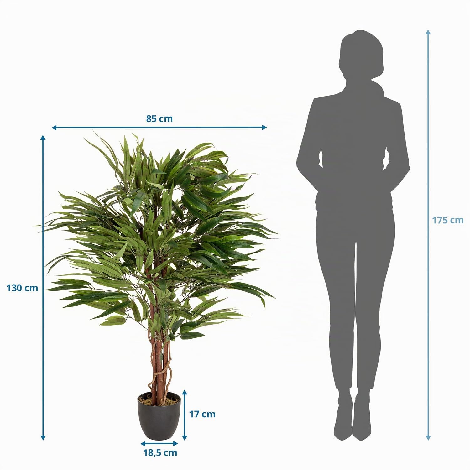 hjh OFFICE Plante Artificielle Mango Hauteur 130 cm Vert 588 Feuilles Grande Plante d'intérieur manguier Plante en Pot Arbre Artificiel, 871001