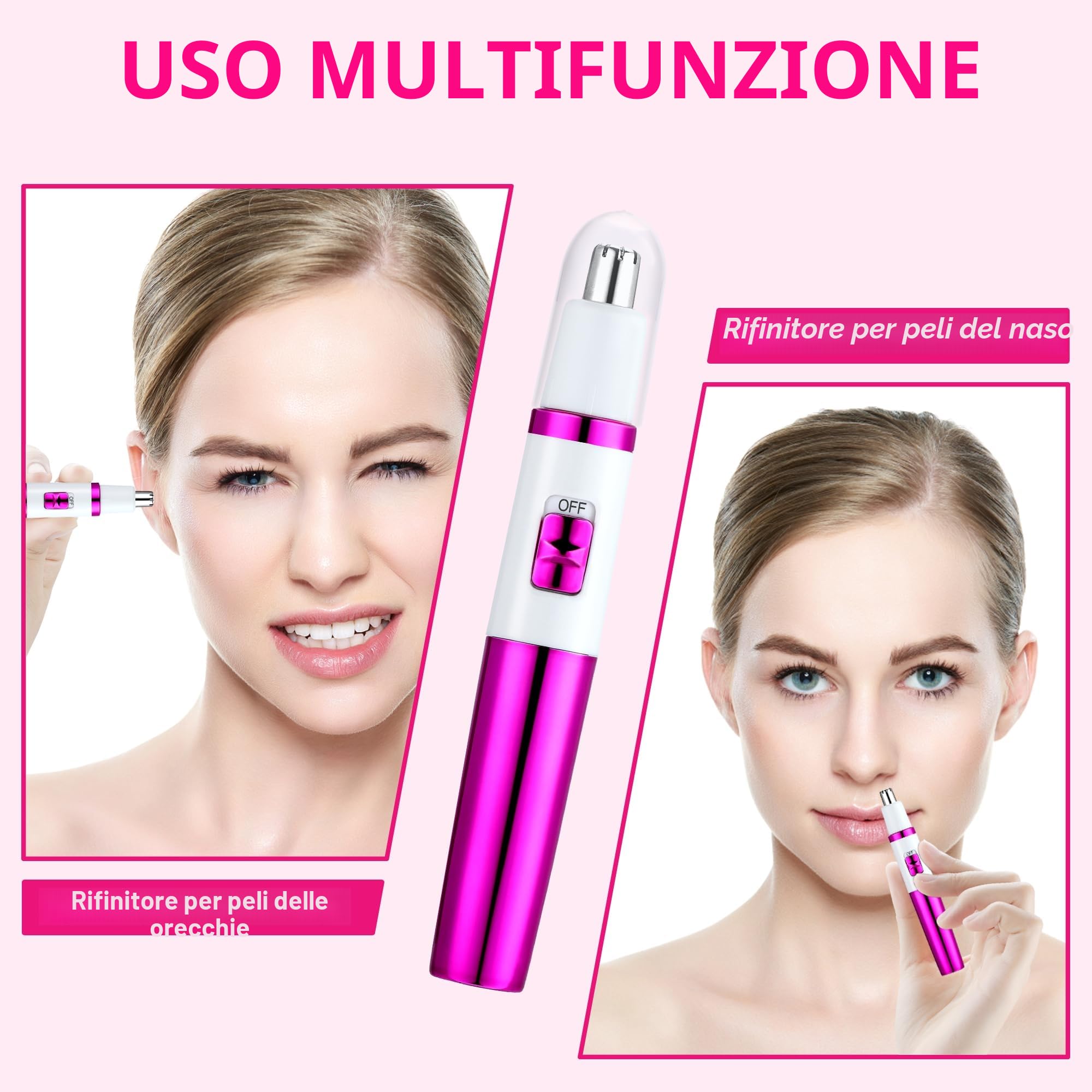 NUMIFUN Rasoio per da naso da donna, senza dolore, per orecchie e naso, per sopracciglia, orecchio, nasos, professionale, impermeabile, oro rosa