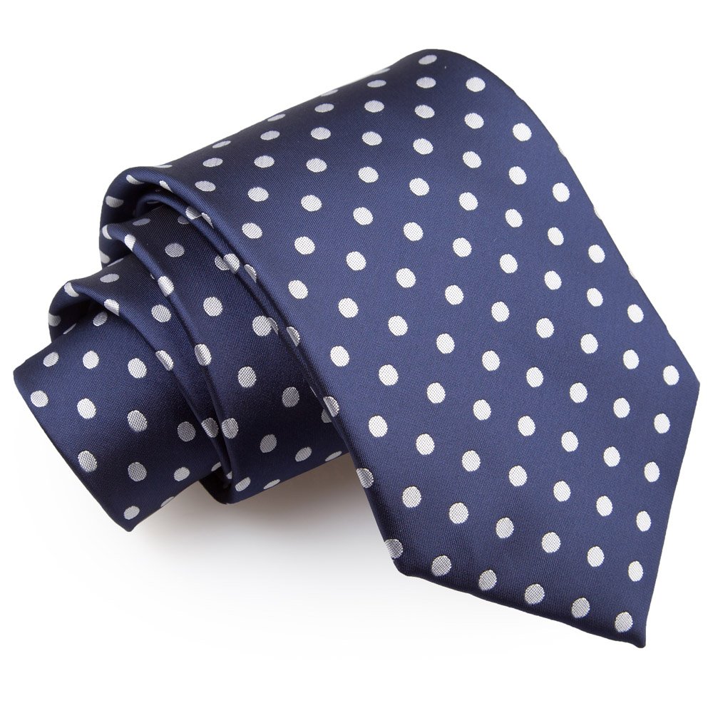 DQT Mens Polka Dot Classic Tie - 9cm Width Necktie - Wedding, Business & Formal - Navy Blue