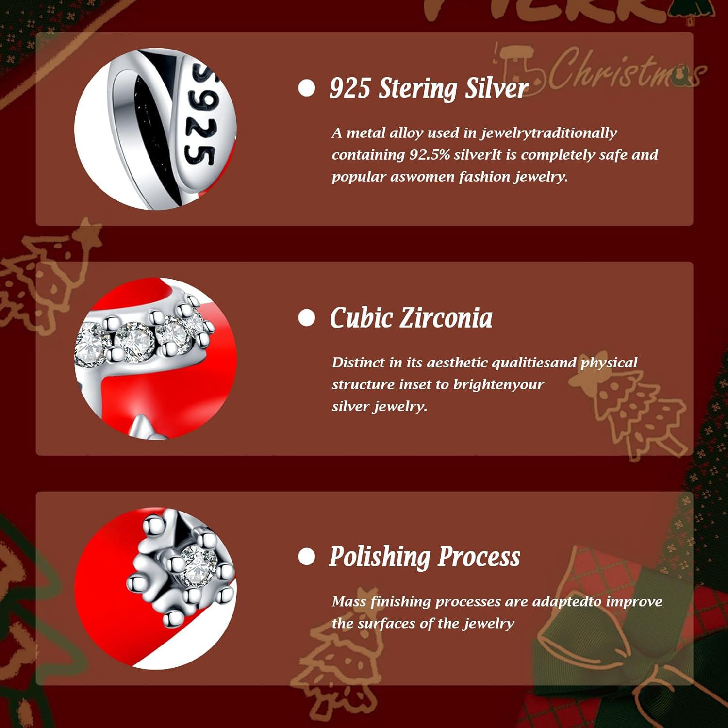 Red Heart Snowflake Christmas Hat Charm 925 Sterling Silver Bead Bracelets For Women Charms Birthday Gifts For Family Friends - Image 4