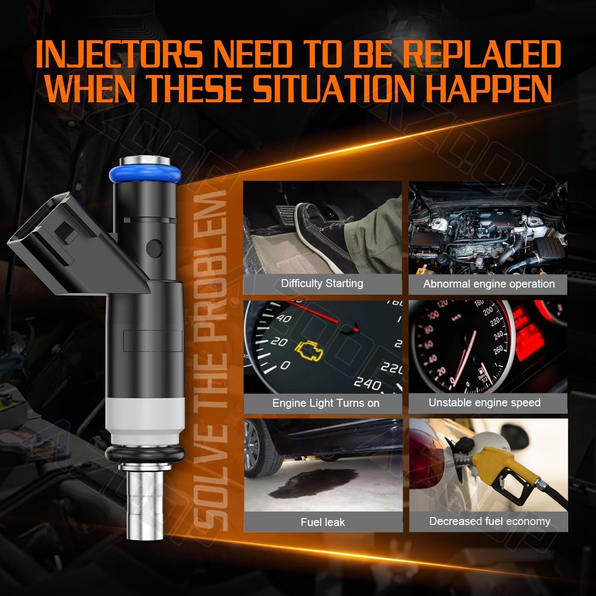 4891577AC Fuel Injectors For Dodge Journey/Jeep Compass Patriot L4 2.4L Gas (2009 2010 2011 2012 2013 2014 2015), For Avenger/Caliber, For Chrysler 200, Replace #FJ1058, 68156571AA |4 Holes||Set of 4|