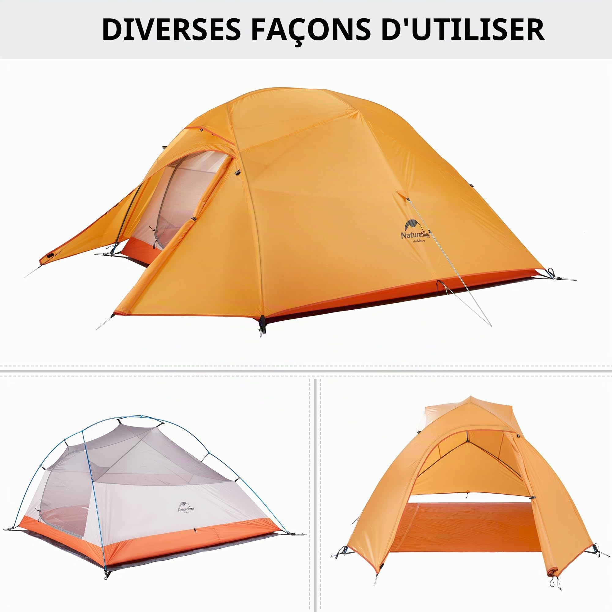 Naturehike Cloud-Up 3 Tente de Camping Ultra Légère Imperméable Autoportante Antisolaire Sac de Compression pour 3 Personnes pour Camping et Randonnée Alpinisme
