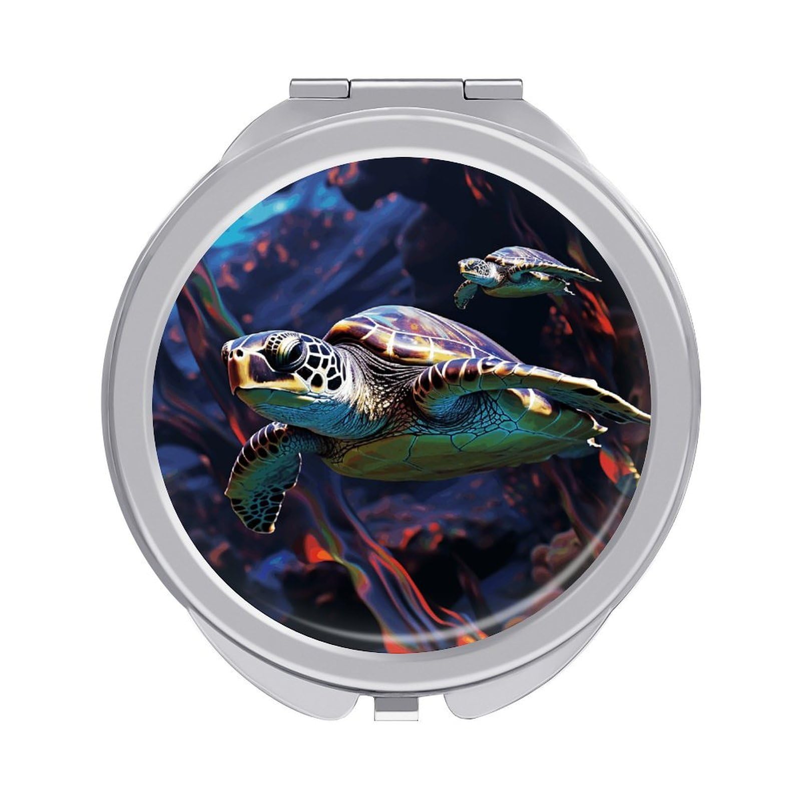 VstaDank A Colorful Tropical Sea Turtle Compact Mirror for Purses Round Fashion Travel Makeup Mirror 2X /1x Magnifying Double Sides Mini Mirrors Portable Pocket Mirrors for Handbag Purse Women Gift