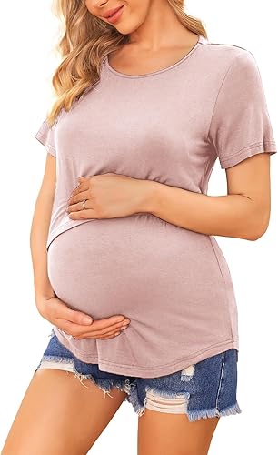 Miniatura 3 de Ekouaer Camisetas de maternidad para mujer, manga corta, paquete de 3 camisetas de lactancia materna de doble capa, ropa de embarazo, tallas S-XXL