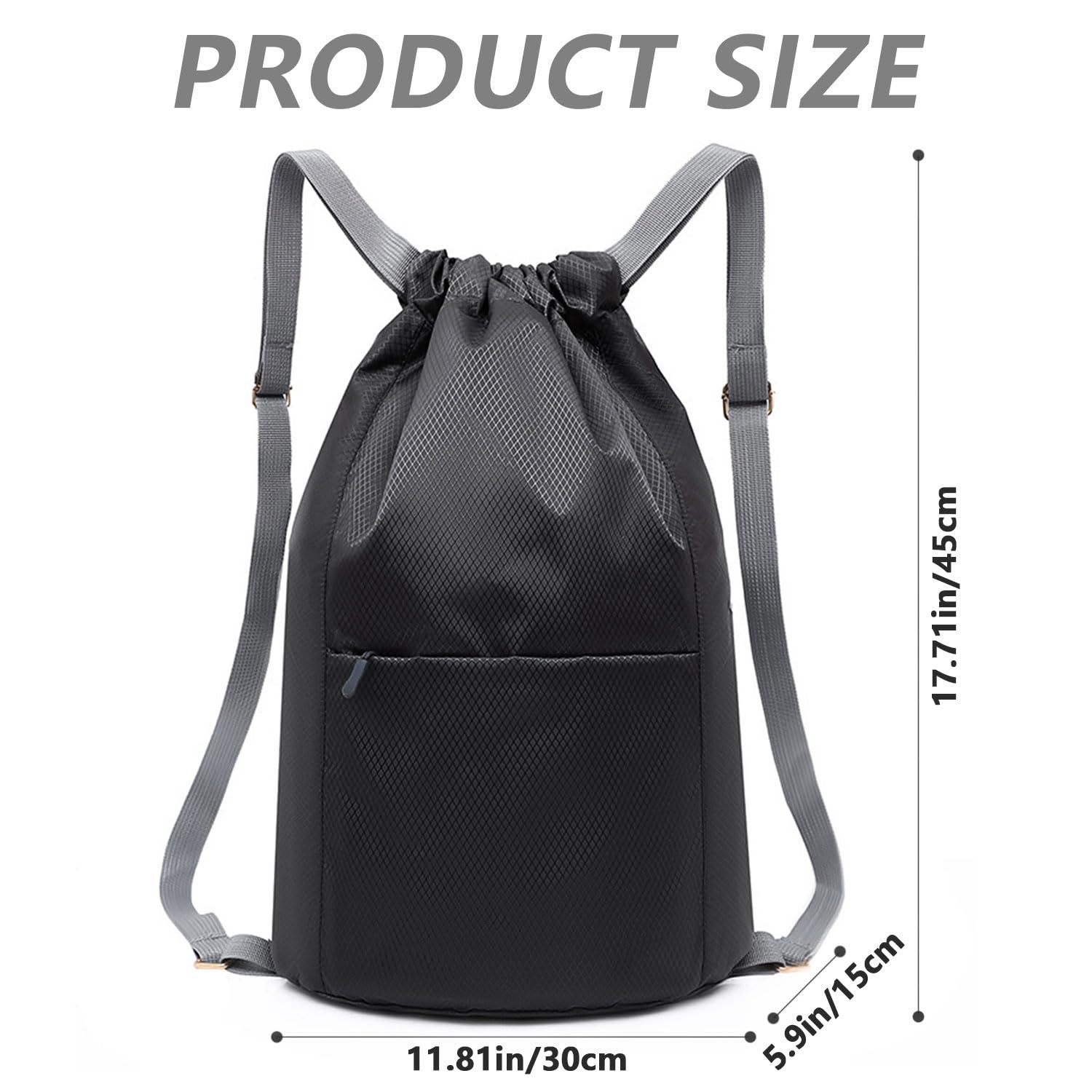SHENGRUI Drawstring Bag Waterproof Swim PE Bag Unisex Large Sports String Backpack Oxford Fabric Gym Sack for School Travel Swimming Holidays Climbing Hiking (45 * 30,Black) - Image 2