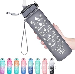Hyeta 32 oz Water Bottles with Times to Drink and Straw, Motivational Wa...