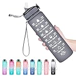 Hyeta 32 oz Water Bottles with Times to Drink and Straw, Motivational Water Bottle with Time Marker, Leakproof, Drinking Sports Water Bottle for Fitness, Gym and Outdoor
