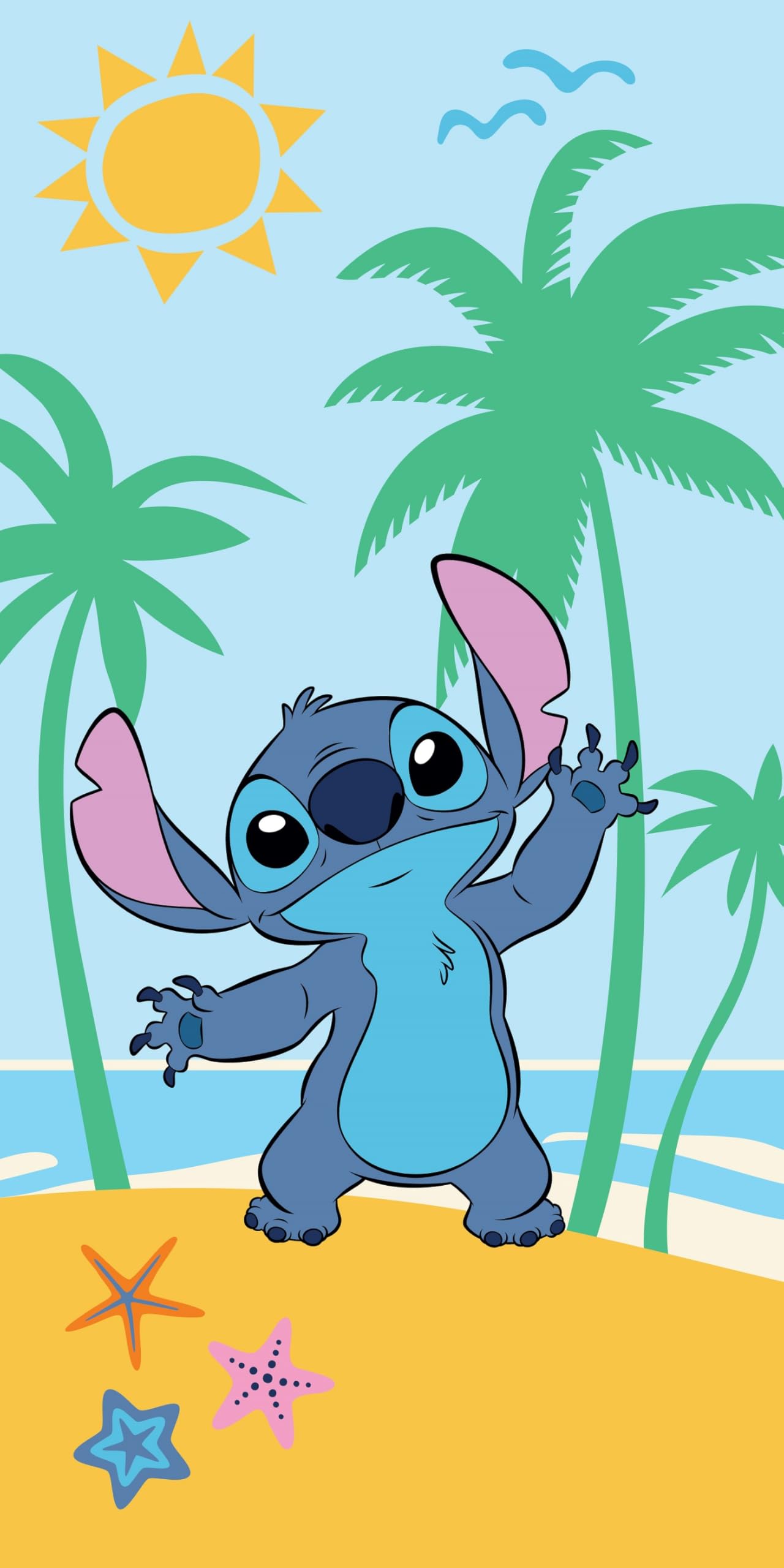 Halantex STITCH at the Beach – Disney Lilo and Stitch Bath Towel Beach Towel – 100% Cotton – Size 70 x 140 cm – Multi-Coloured