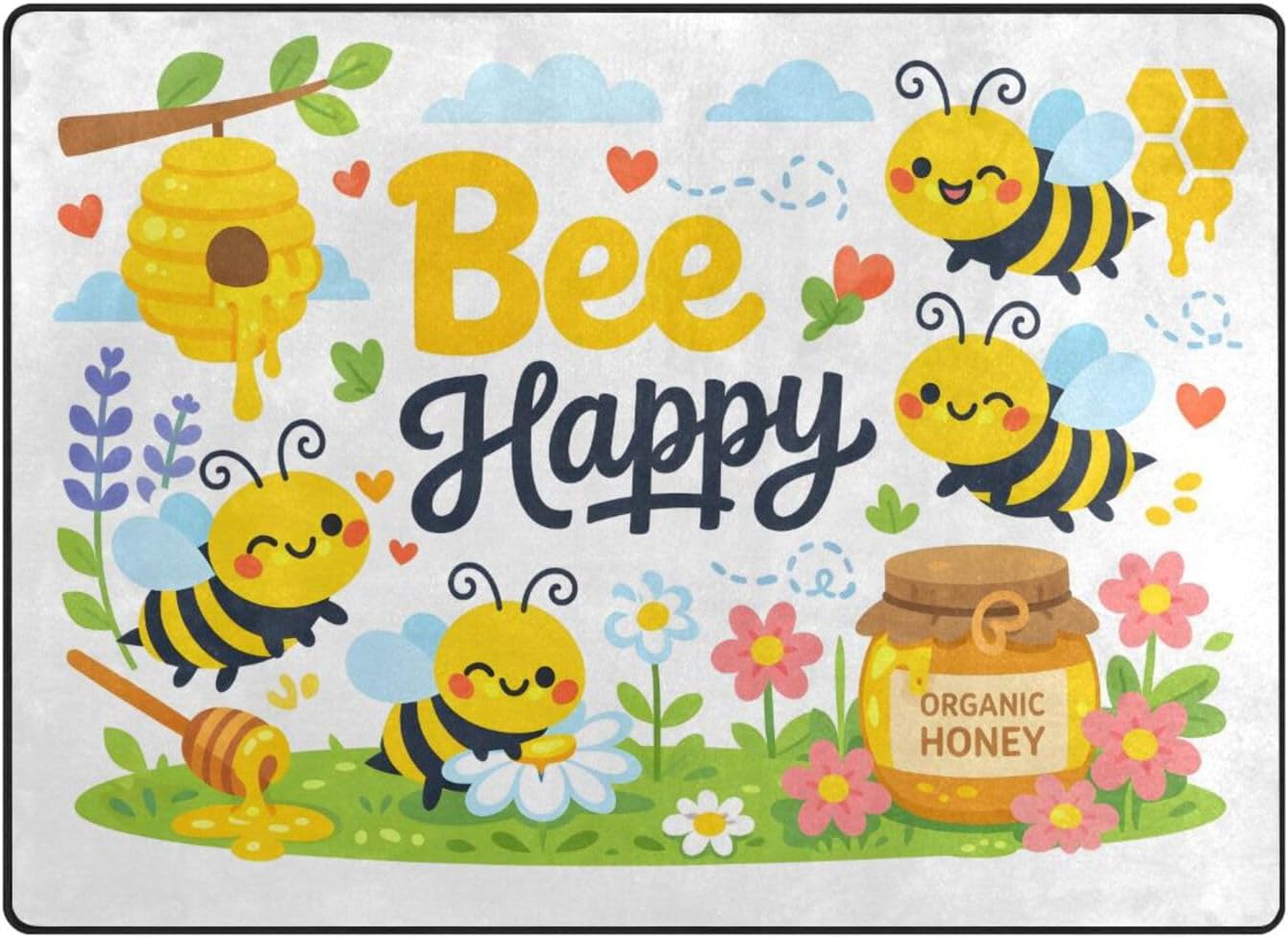 ALAZA Cute Bees and Honey Indoor Modern Door Mat, 4' x 5', Dining Room, Bedroom, Nursery