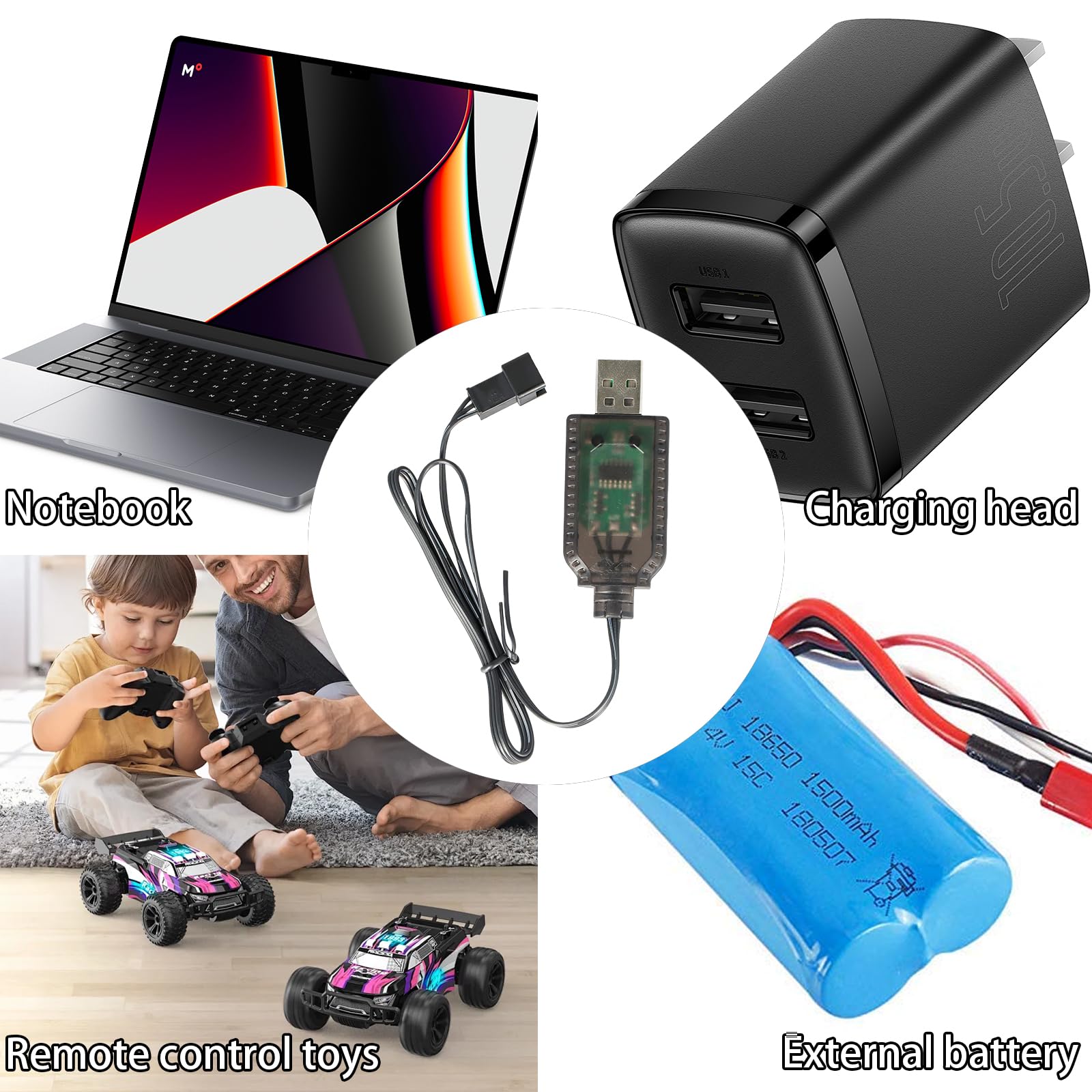 Uniwersalny kabel ładowarki USB rc z wtyczką SM-3P Plug do 2S Akumulator LiPo 7,4V 1000mA kompatybilny RC