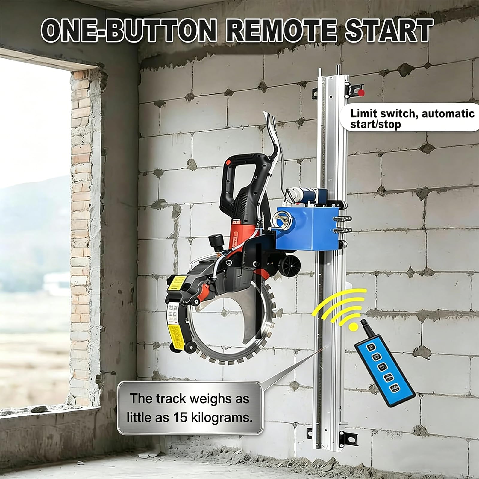 Guía Riel para Sierra Circular, Guía Sierra Cortadora Hormigón, Riel Lineal 150 W con Control Remoto, Soporte Pared Profundidad Ajustable, Elevación con Un Solo Botón 3m