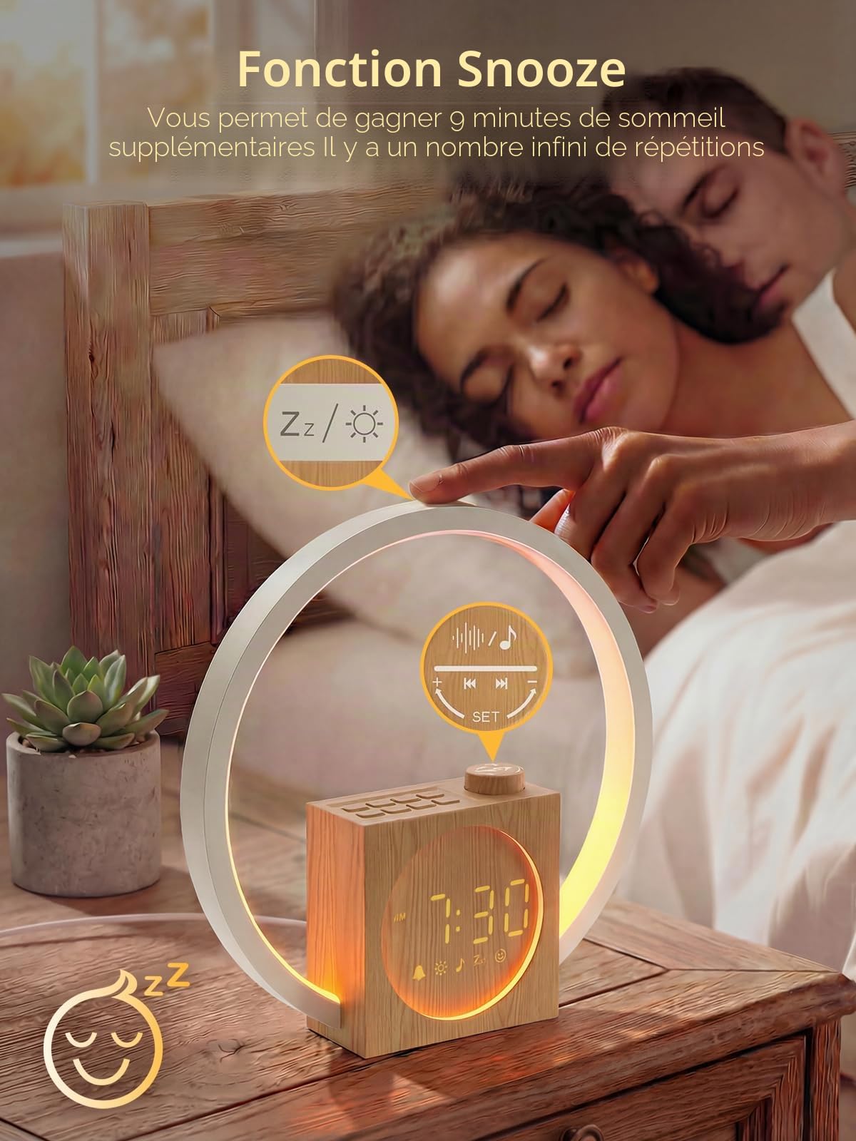 Reveil Simulateur d'aube, Veilleuse Tactile avec Charge USB, Déco | Éveil Lumière avec 12 Couleurs, 30 Sons Naturels, Affichage Variable, Veilleuse Enfant, Snooze, Sleep Timer, Idée Cadeau