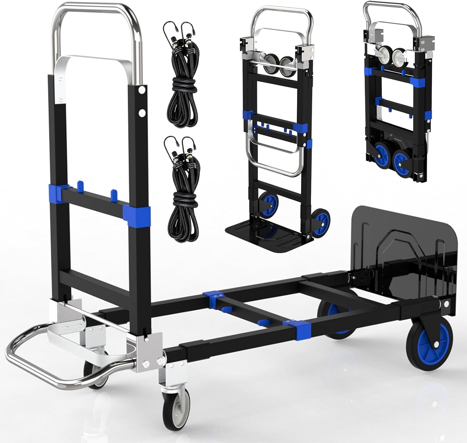 3 in 1 Convertible Hand Truck Dolly Cart with Wheels Collapsible/Folding handtruck Dolly / 22 Lb / 2 Straps/Adjustable Height/for Luggage/Carton/Warehouse/Supermarket/Office / 500Lb Load