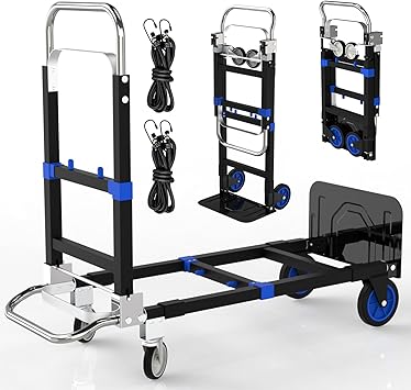 Suzhi Foldable Hand Truck Moving Dolly Cart with 4 Wheels, 500 Lbs Load,2 Securing Straps, Pre-Assembled, Save Room, Easy Folding Dolly for Furniture, Appliances, Boxes, Warehouse & Office Trasport