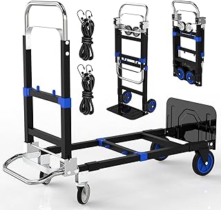 3 in 1 Convertible Hand Truck Dolly Cart with Wheels Collapsible/Folding handtruck Dolly / 2 Straps/Adjustable Height/for Luggages/Cartons/Warehouse/Supermarket/Office / 500 Lbs Load