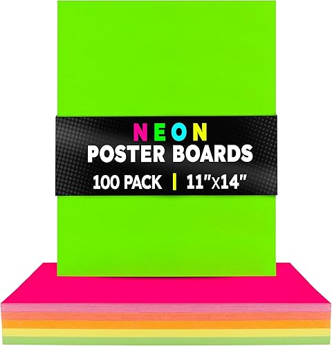 Miniatura 97 de Hygloss Tablero grande de póster de 22 x 28 pulgadas, 100 tableros de póster de colores neón surtidos a granel, 10 puntos de grosor, papel de póster