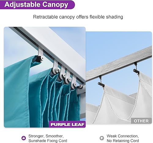 Miniatura 73 de PURPLE LEAF Pérgola de metal retráctil de 10 x 12 pies con toldo y cubierta de sombra para jardín, patio, terraza de playa, cenador, color blanco