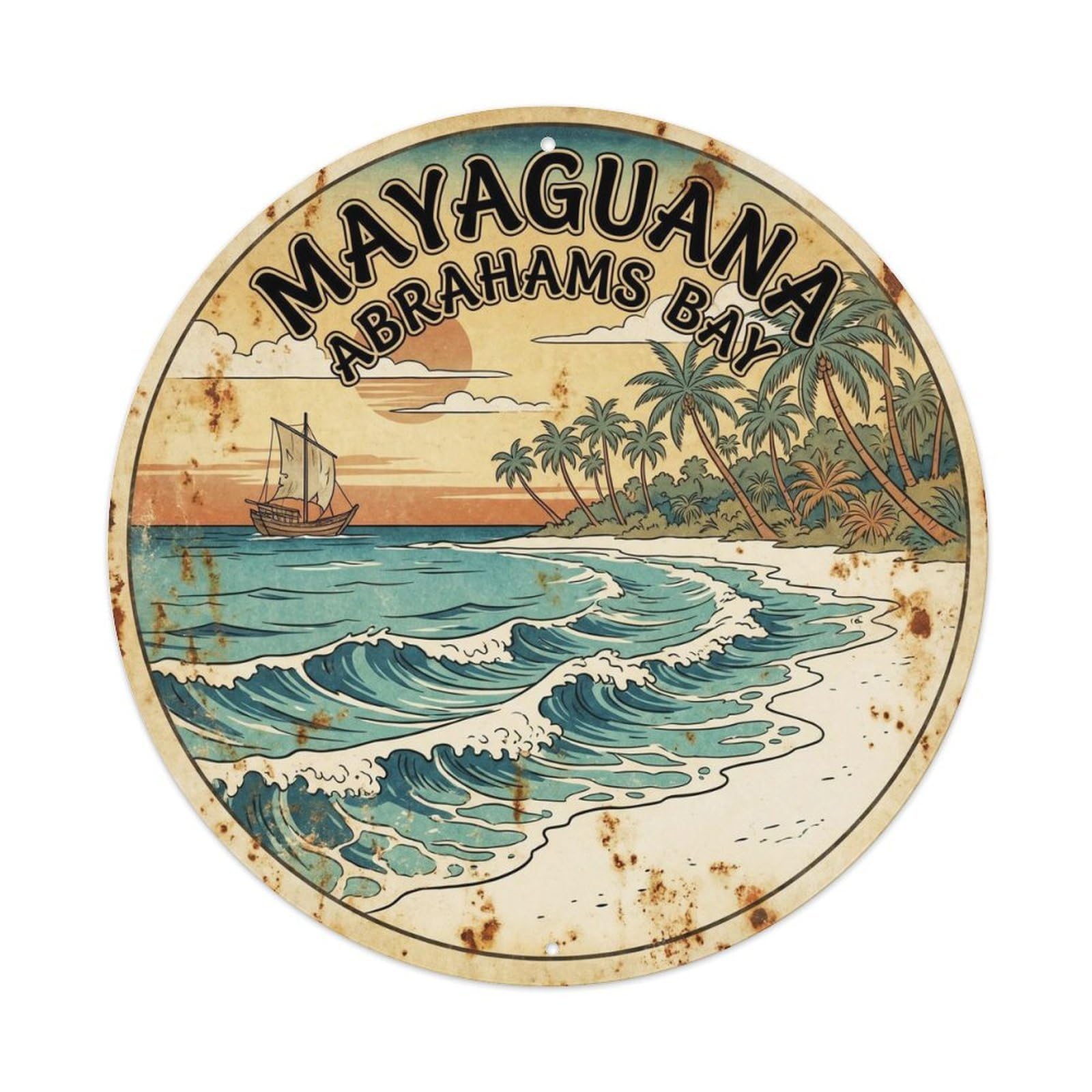 Mayaguana Island Abraham Bay Resort Ink Illustration Metal Tin Sign