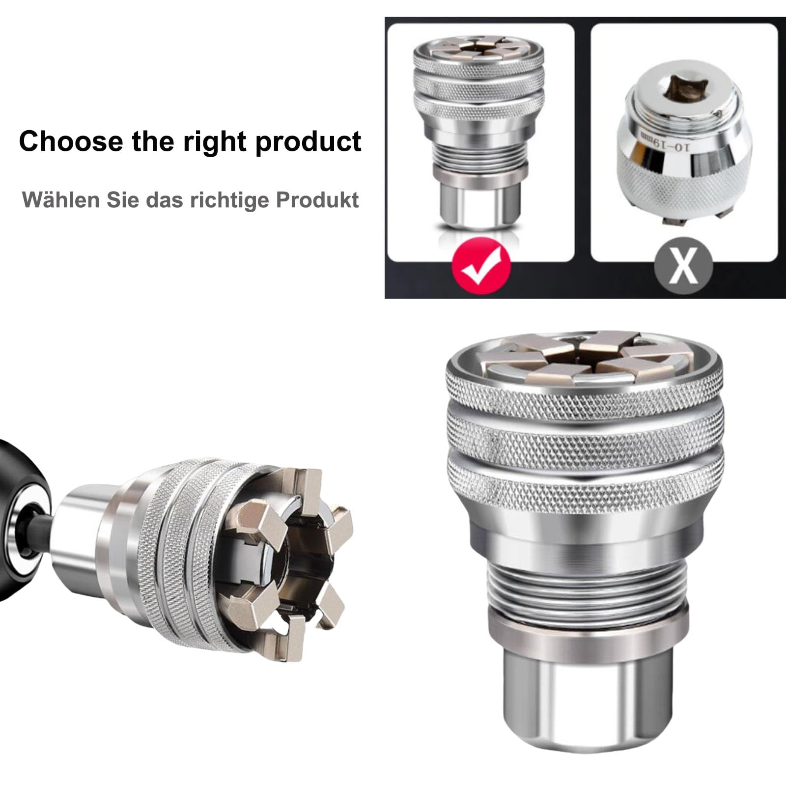 FORTSPANG Chiave a bussola universale, 10 mm - 19 mm, bussola regolabile, metrica 3/8-3/4 (1 set