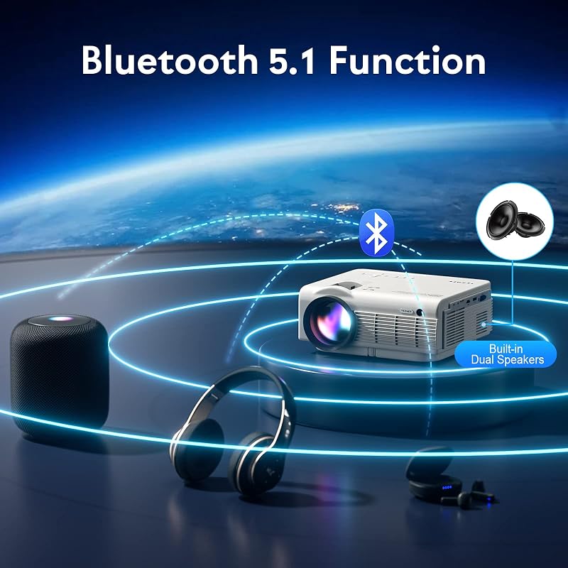 YEZMEK Projektor 5G WiFi Bluetooth Native 1080P Full HD, Mini LED Projektor 4K Támogatás, Hordozható Házimozi Projektor