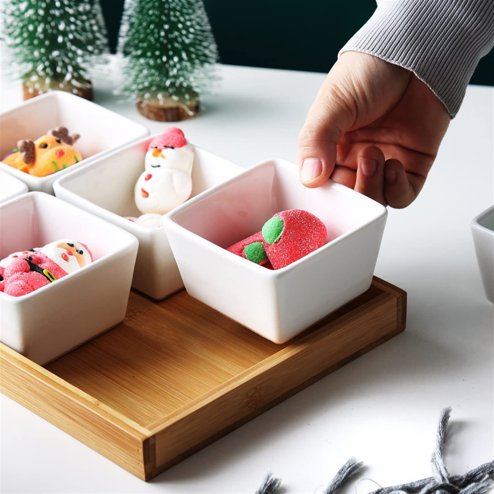 Dipschälchen Keramische Sauce-Teller-Dessert-Platten-Quadrat-Form-Fruchtplatte mit Tablett-Porzellan-Kuchen oder Süßigkeitsplatte Dip/Tauchschalen Saucen Schalen (Color : E)