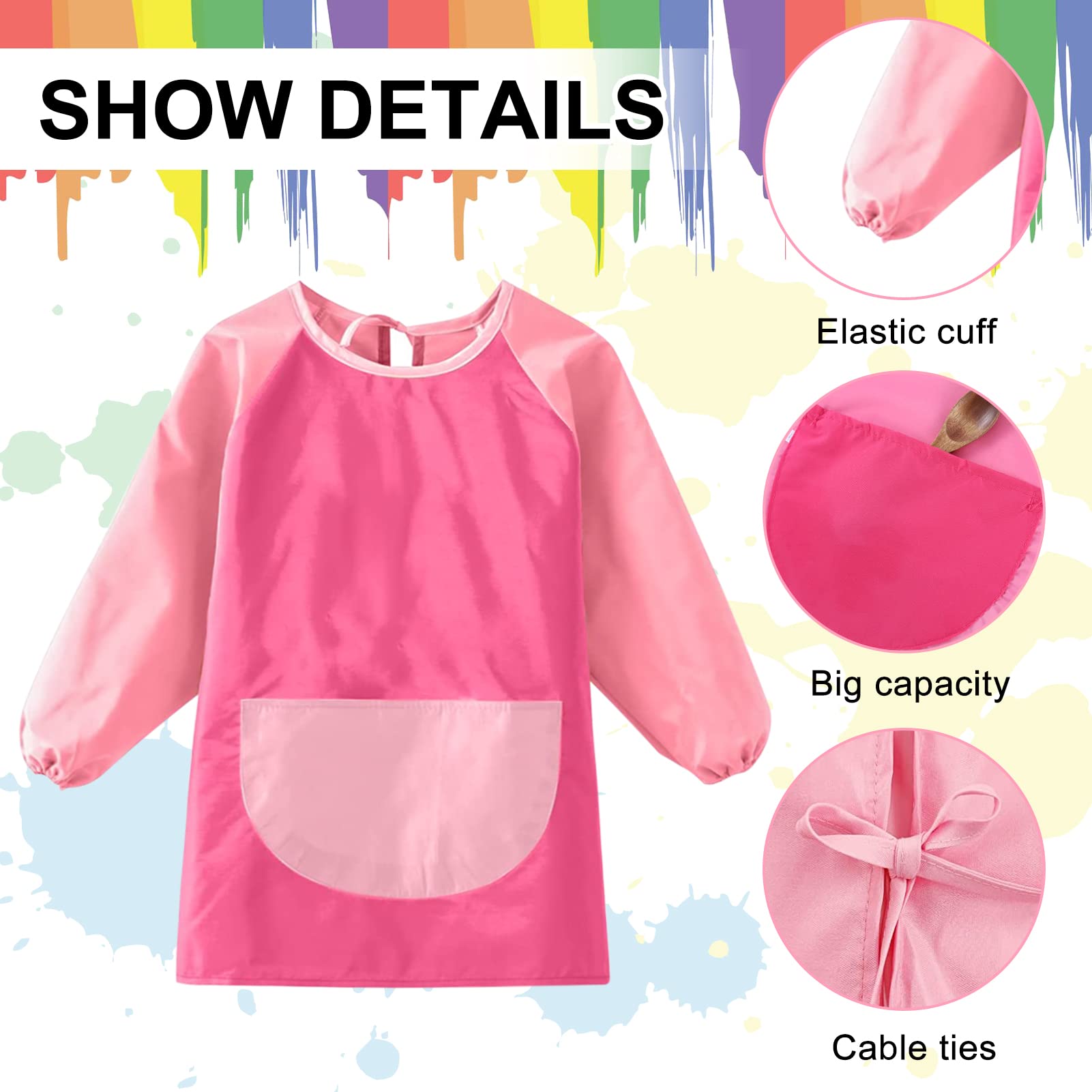 Grembiule Impermeabile Per Pittura Bambini 5-11 Anni - 1 Pezzo Con Maniche Lunghe E Tasca, In Nylon Poliestere, Per Scuola E Attività Creative - 5