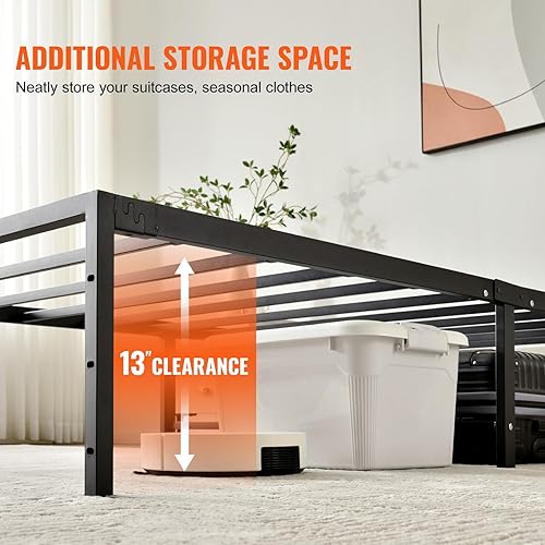 Miniatura 5 de VEVOR Base de cama de metal individual de 14 pulgadas, no necesita somier, base de colchón integrada con soporte de listones de acero, fácil