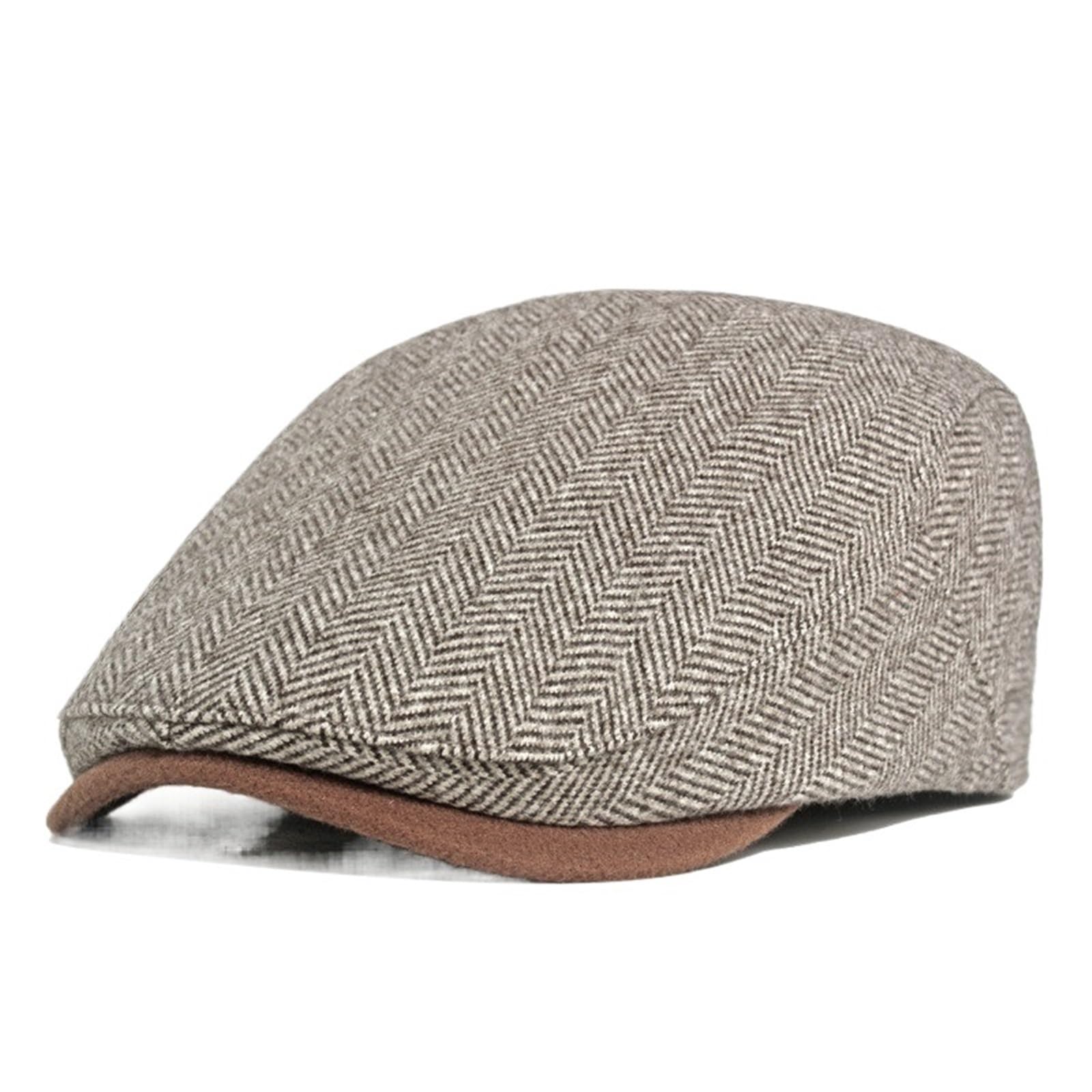 Men's Flat caps Warm Solid Newsboy Flat Cap Autumn/Winter Painter Beret with Peaked Design(Brown)