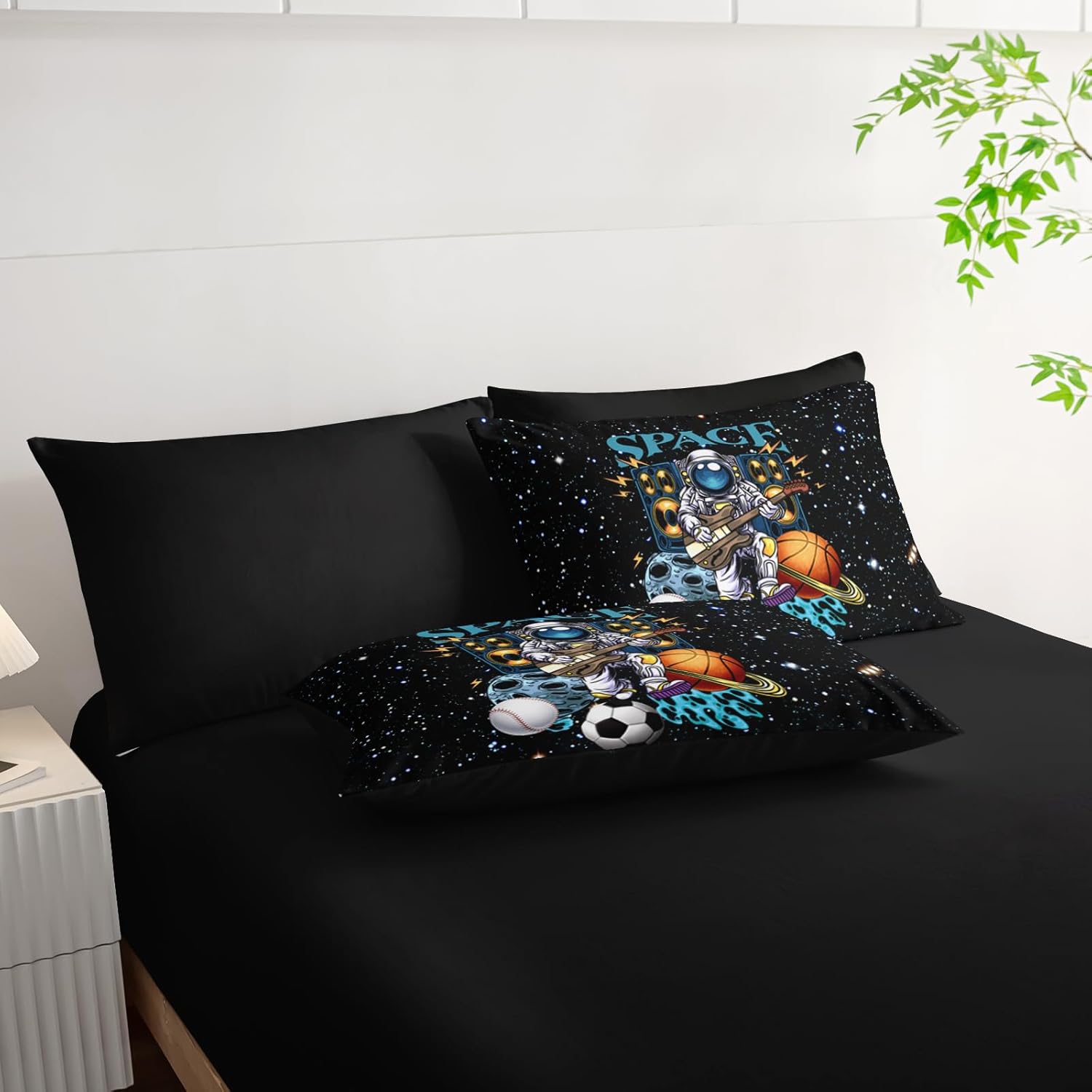 AILONEN Astronaut Comforter Set Full 7-Piece Outer Space Galaxy Bed in a Bag,Guitar Astronaut Bedding Set for Kids Boys,Soft Comforter & Fitted Sheet & Flat Sheet,2 Pillowcases,2 Pillow Shams
