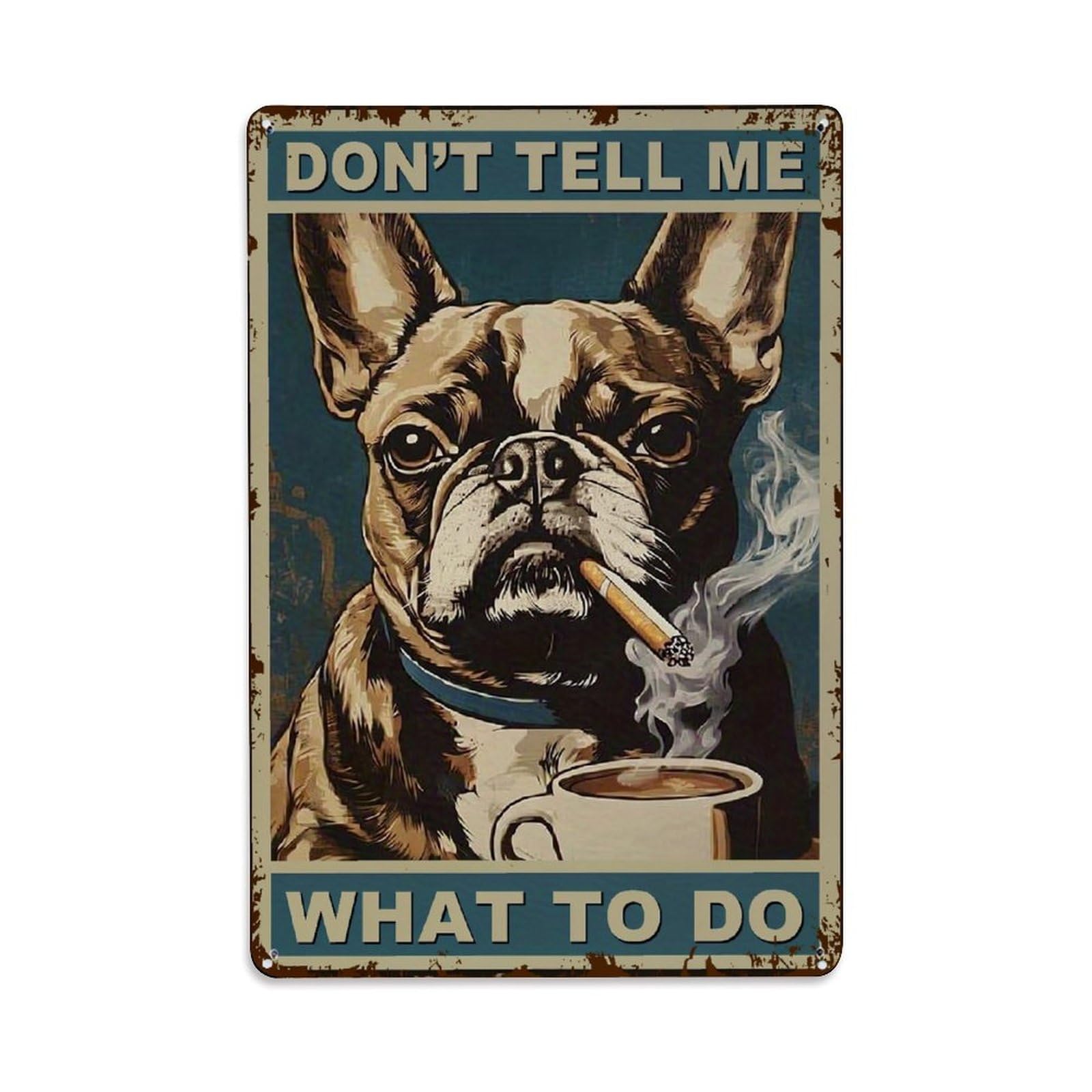 Bliveurn Vintage Dog Smoking Coffee Poster Retro Metal Tin Sign, Metal Poster For Home, Gaming Room, Studio Workshop,Bar,Garage Wall Art Decor 8X12 Inch