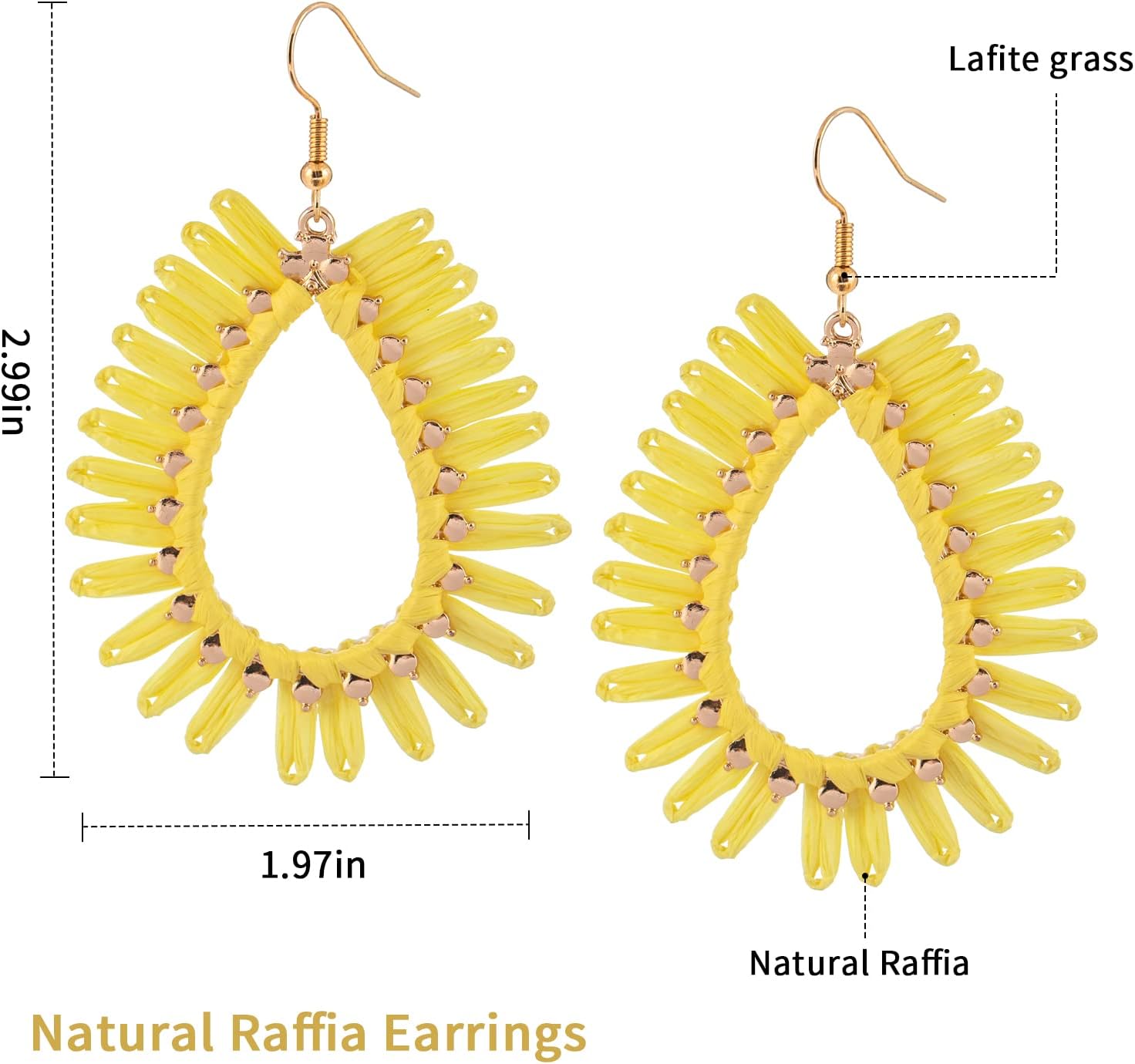 Boho Raffia Teardrop Earrings for Women - Handmake Statement Raffia Dangle Earrings, Summer Beach Vacation Jewelry - Image 2